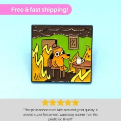 Tradera THIS IS FINE Enamel Meme Pin | Dog Fire Cartoon Badge Brooches Label Pin> Tygmärken & Pins