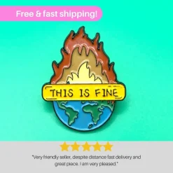 Tradera This is Fine' Meme Enamel Pin - Humorous Cartoon Badge> Tygmärken & Pins