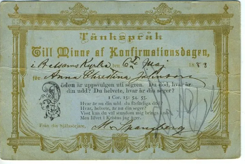 Tradera Allmänna Motiv<TIDIG KONFIRMATIONS KORT 1883. SE BILDER.