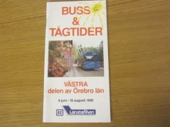 Tradera Tidtabeller<Tidtabell 1992 Buss- och tågtider Västra Örebro län - Sommartidtabell 1992