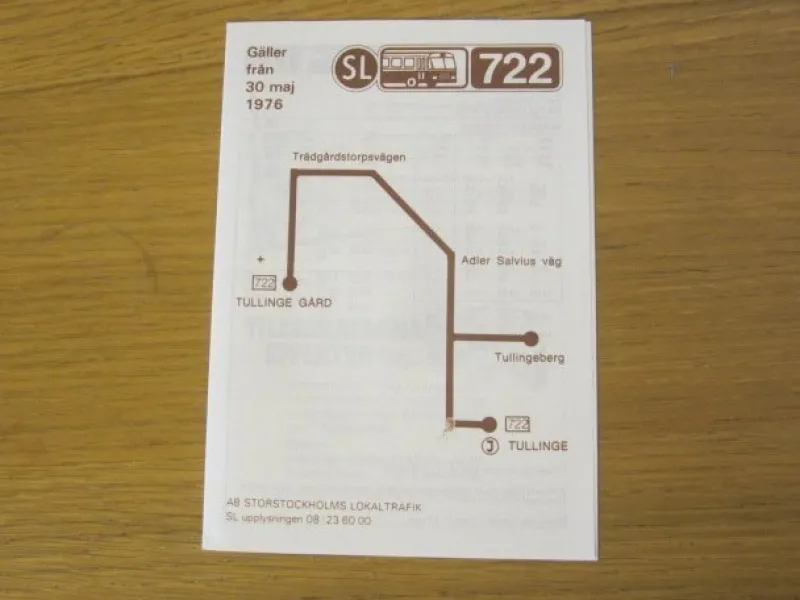 Tradera Tidtabeller<Tidtabell 1976 Buss SL Stockholm Linje 722
