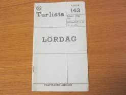 Tradera Tidtabeller<Tidtabell Linje 143 Turlista Lördag Buss Stockholm 1964