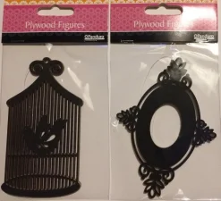 Tradera Träfigurer. Söta dekorationer i trä. Fågelbur och ram. Svart med ofärgade sidor^ Hobbymaterial