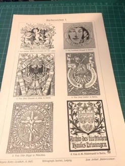 Tradera Träsnitt ”Exempel på bokägarmärken, ex libris” från 1905> Litteraturvetenskap