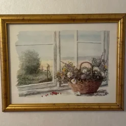 Tradera Tryckt bild med ängsblommor i korg, signerad i trycket Claes Caspersson^ Övrig Konst