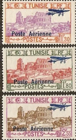 Tradera Tunisien Påtryck Flyg Mi 158-60 x^ Afrika