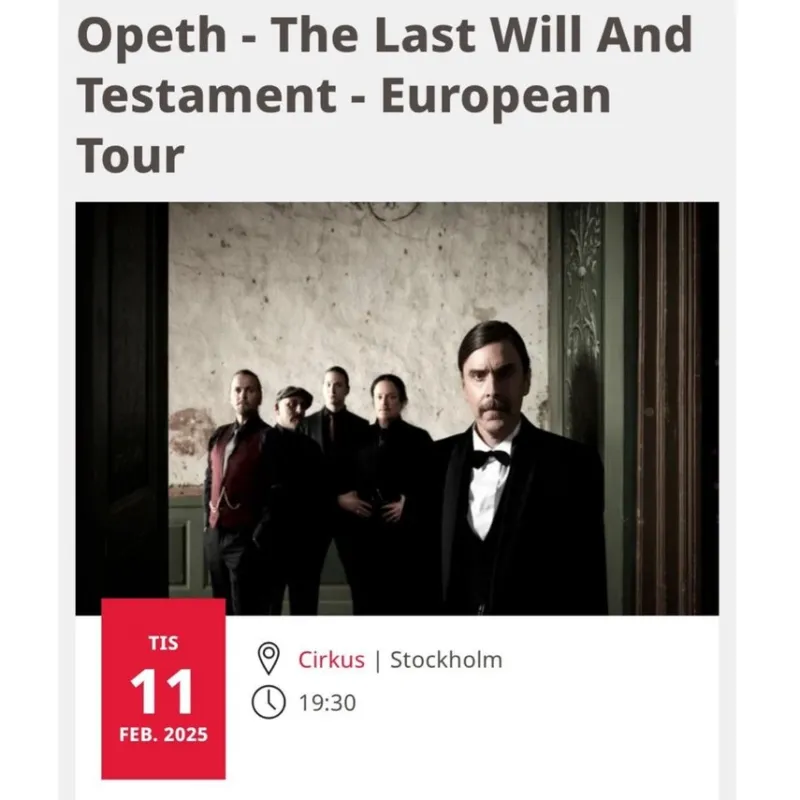 Tradera Två biljetter till Opeth på Cirkus i Stockholm> Konserter