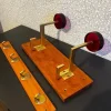 Tradera Två fina hängare, kroklist i mässing & teak Kappkrok med glasknopp Retro 60-tal> Krokar, Handtag & Beslag