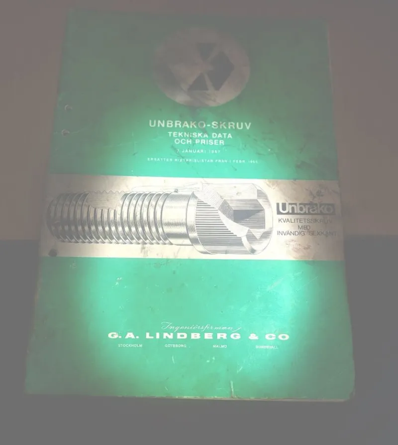 Tradera Mobilia<Unbrako-skruv Tekniska data och priser 1967 Samt VERKO ANNONS REGISTRET.