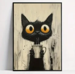 Tradera Underbar Canvas Poster Katt Kaffe^ Posters