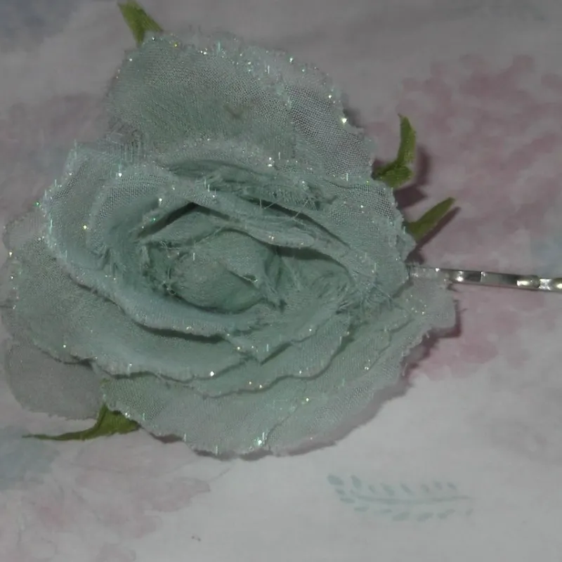 Tradera Hårsmycken & Diadem<Unikt Hårspänne Blå Tyg Ros Glittrig Retro Vintage Hårnål Hår Accessoar Somrig