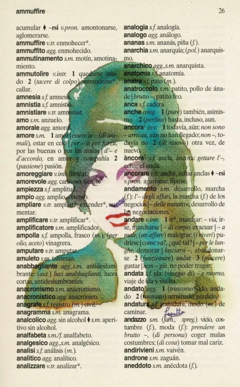 Tradera Utskrift på sida från italienskt-spanish lexsikon^ Posters