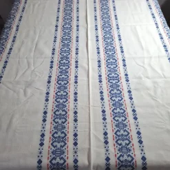 Tradera Vacker Retro väv d duk med blått och rött mönster^ Hemtextil