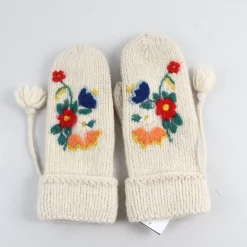 Tradera Vantar, handstickade, blommig, broderad, offwite, ull> Handskar & Vantar