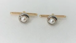 Tradera Manschettknappar<Vintage knappar i äkta18k guld och vitguldmed pärlor, 20mm