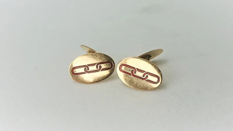 Tradera Manschettknappar<Vintage Manschett knappar i äkta18k guld med emalj, 17mm