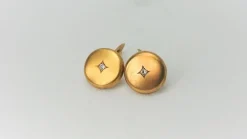 Tradera Manschettknappar<Vintage Manschett knappar i äkta14k guld med diamanter 0,06ct, 16,5mm