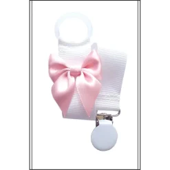 Tradera Vit napphållare med blekrosa rosett och vitt clip dop doppresent> Babyprodukter