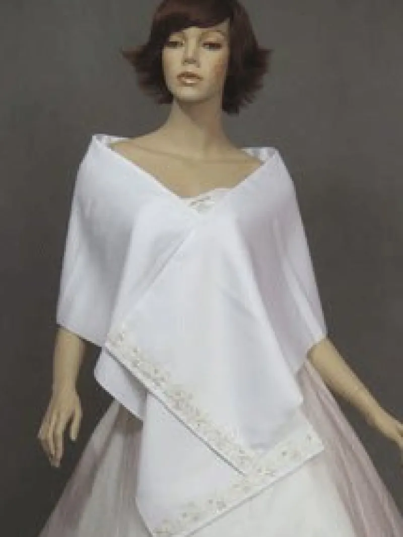 Tradera Vit satinsjal med spets och pärlbroderier, helt ny!> Bröllopsaccessoarer