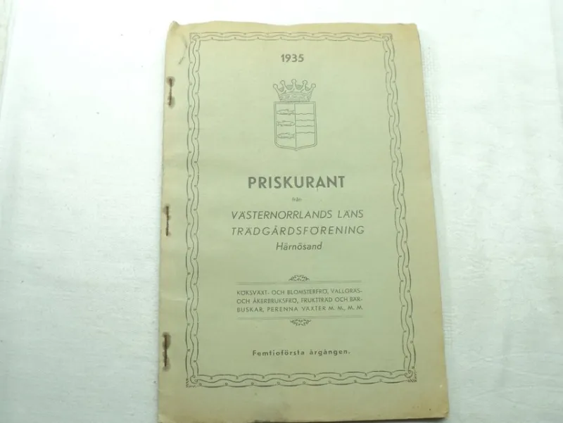 Tradera Priskuranter & Kataloger<Västernorrlands läns trädgårdsförening, Priskurant 1935, Härnösand