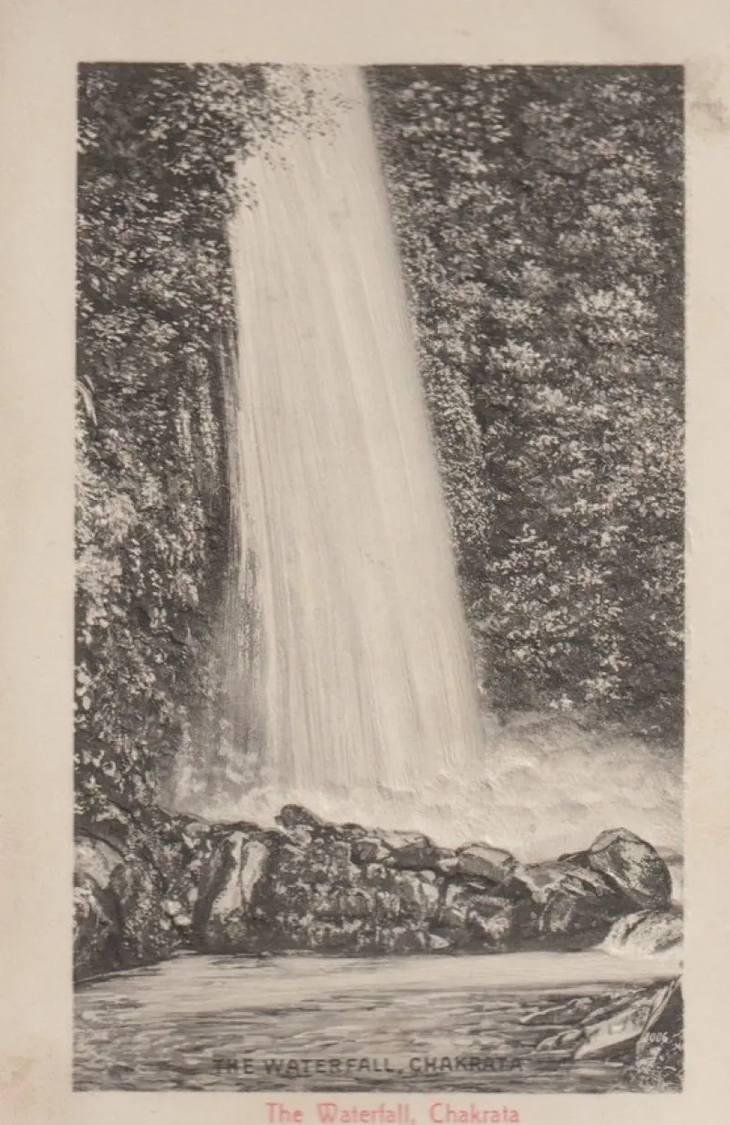 Tradera Världen Utom Norden<VykortThe Waterfall, Chakrata relieff Indien Obeg